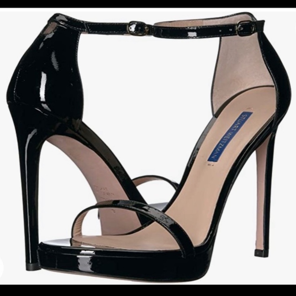 Stuart Weitzman Nudist Disco Platform Sandal in Black Patent Leather